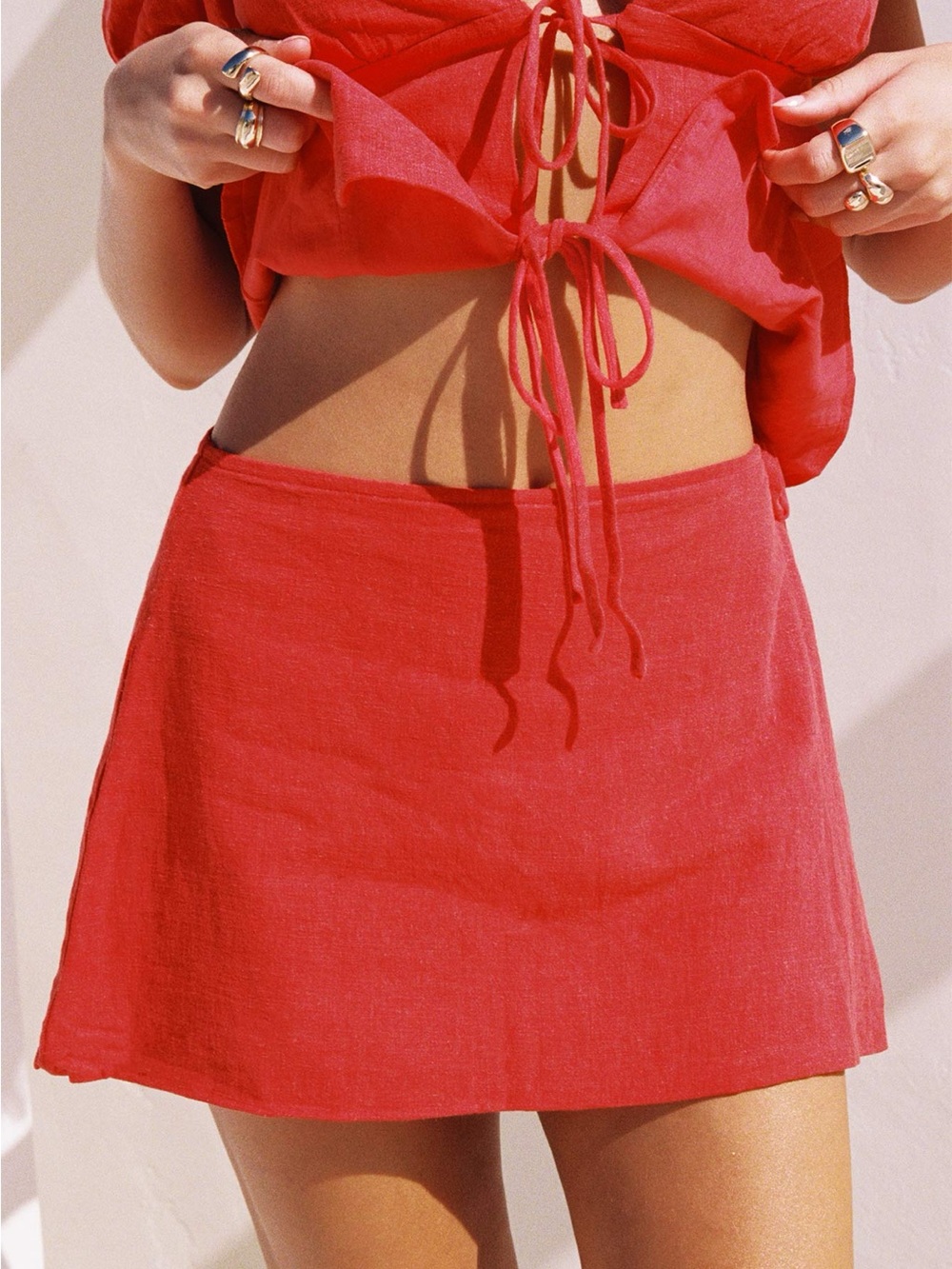 ASOS Red Tie Mini Skirt Size Small